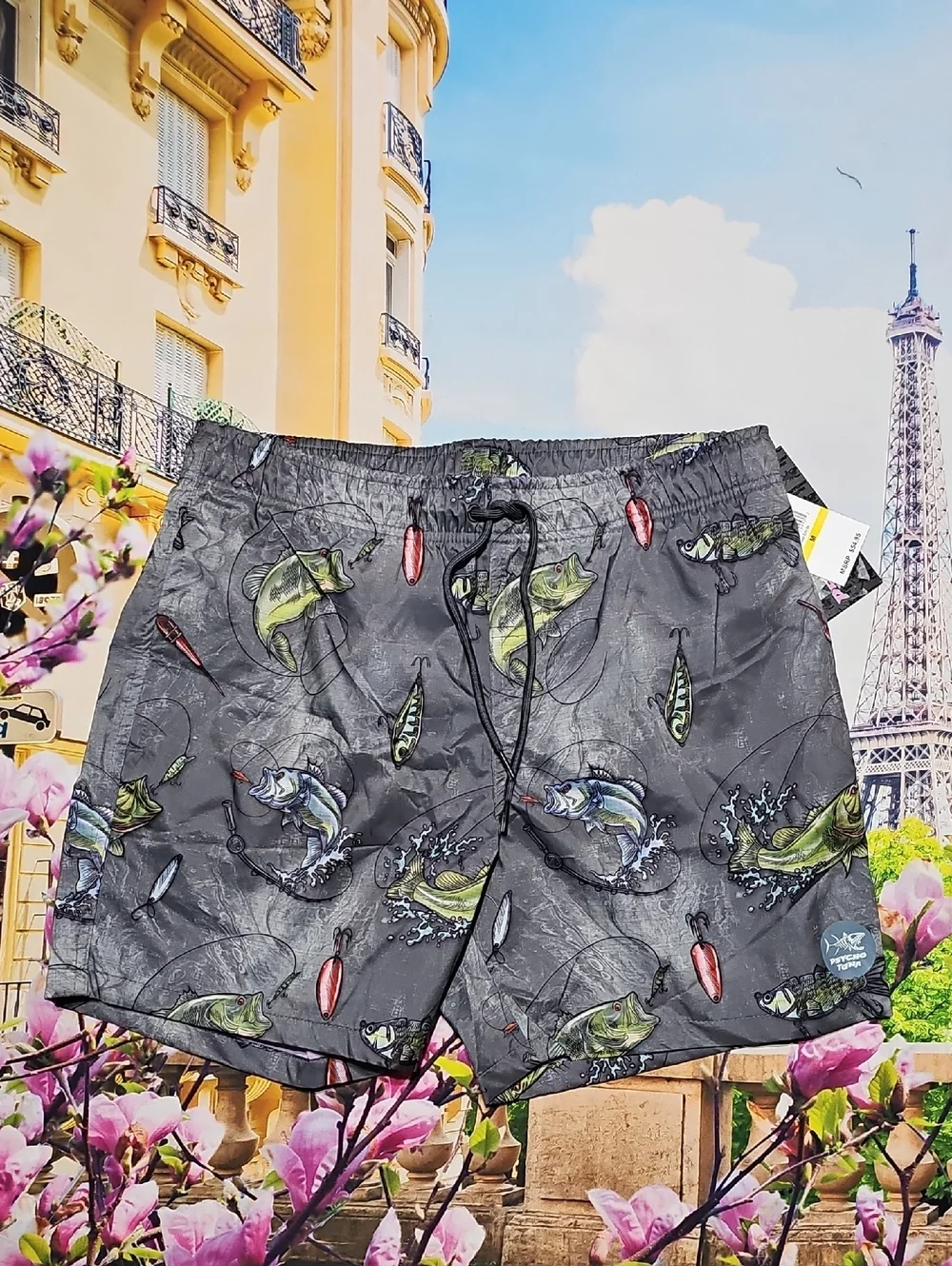 Psycho Tuna Fish Print Swim Board Shorts Size Medium New
